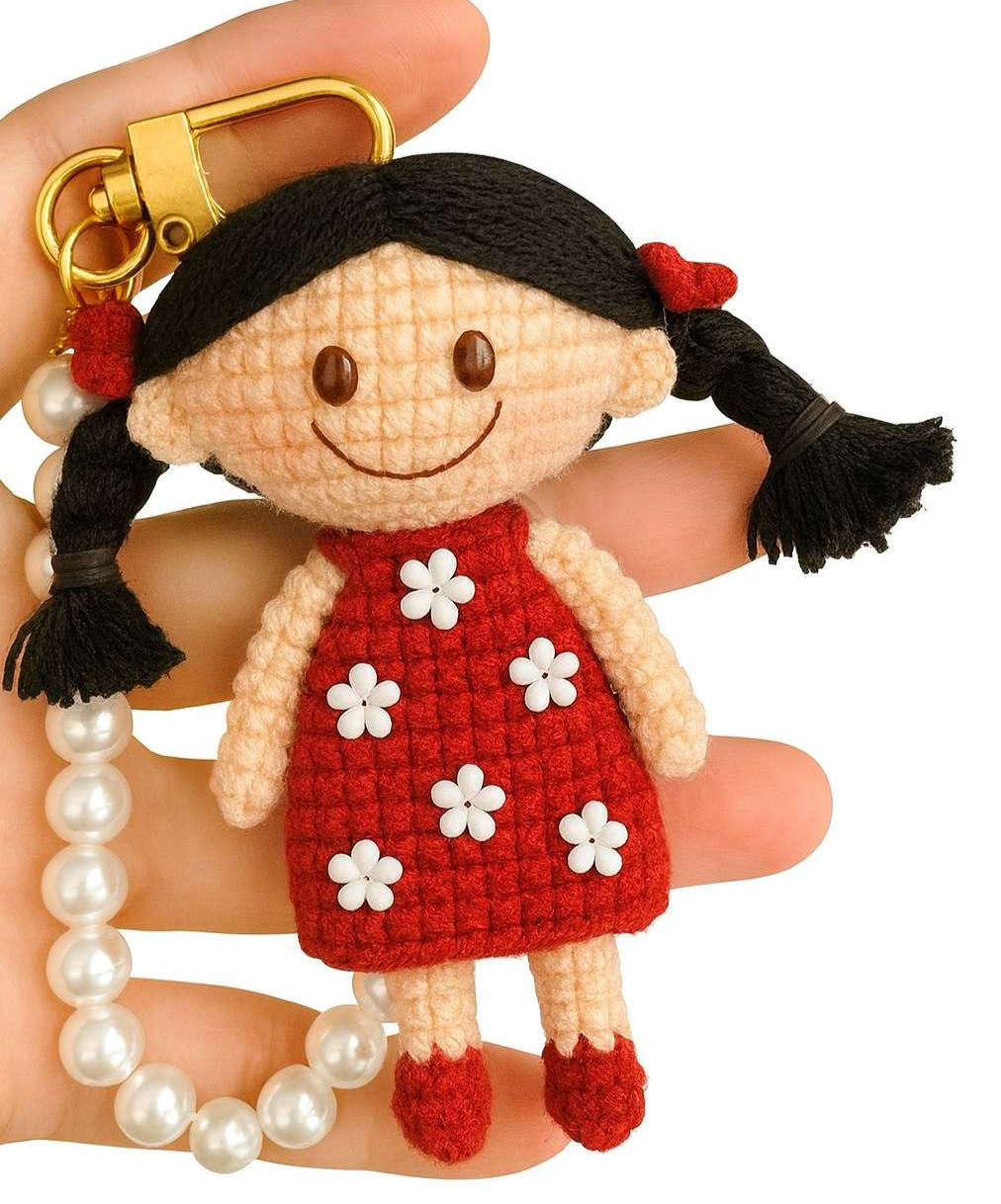 Jolie figurine au crochet artisanale en forme de poupée souriante
