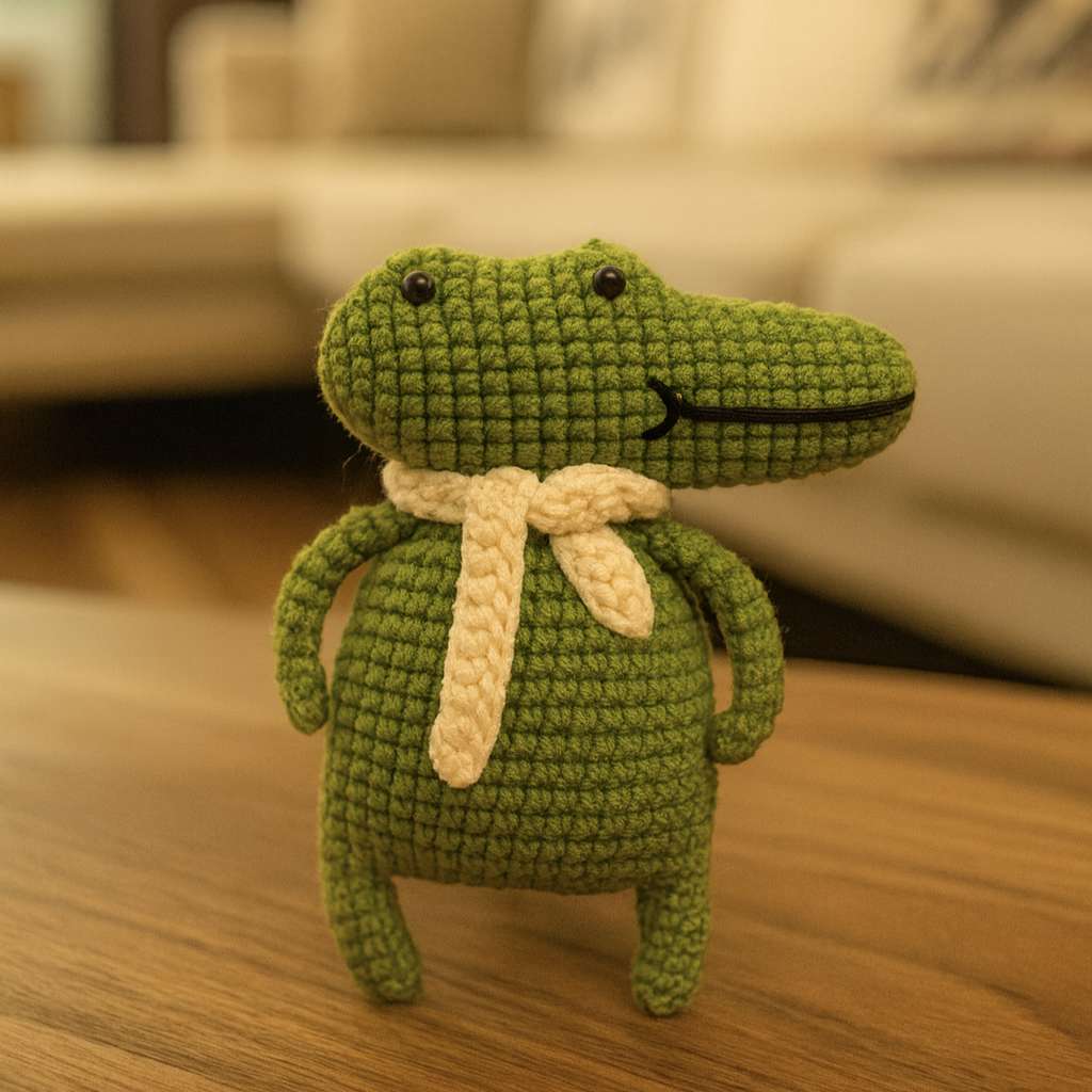Patron au crochet PDF – doudou crocodile amigurumi avec longue queue et bras courts